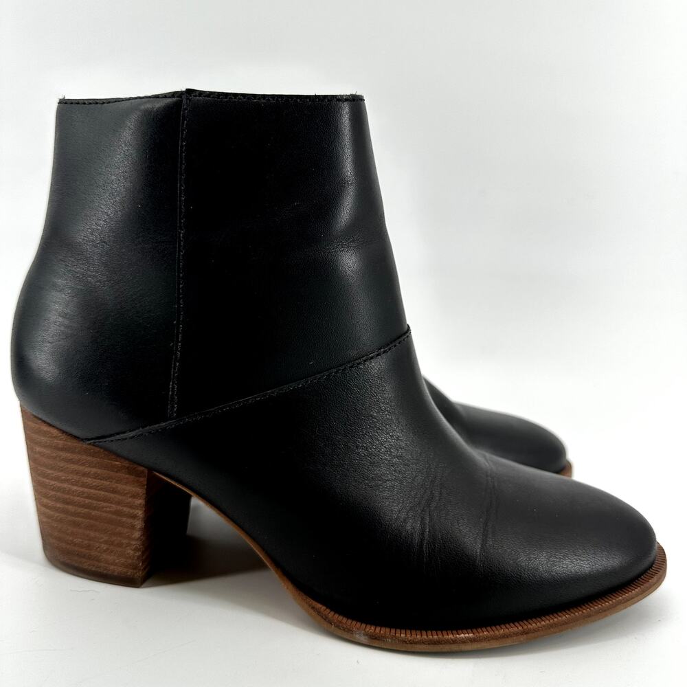 Madewell The Rosie Ankle Booties Side Zip Almond Toe Heeled Leather Black 7.5 - Picture 3 of 7